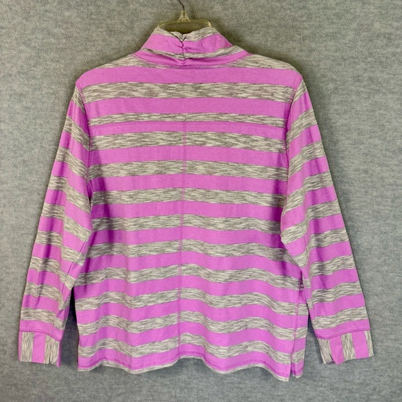 T by Talbots 2XP Mock Neck Pullover Top Pink Grey Stripe Tunic Long Sleeve - Picture 5 of 10
